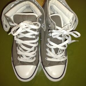 Gray High-Top Sneakers with White Laces